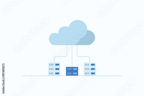 Cloud Computing Flat Vector Illustration – Data Center and Cloud Network Technology Concept