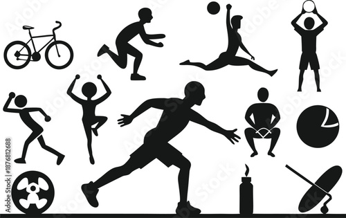 Sports and fitness silhouettes isolated on transparent background, Vector, illustration