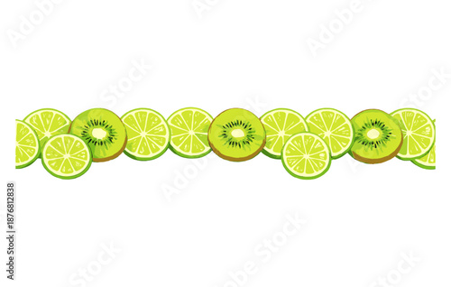 Fresh citrus and kiwi slices pattern on white background