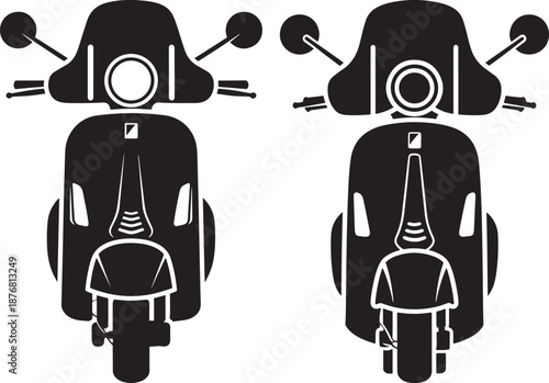 Front View of Motor Scooter Silhouettes Isolated for Transport and Delivery Service Graphics
