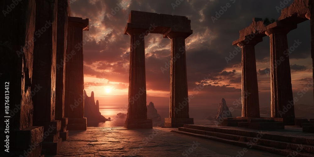 Fototapeta premium Ancient Ruins at Sunset - A Journey Through Time and Light.