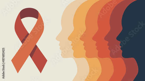 Diverse faces with awareness ribbon Vector
