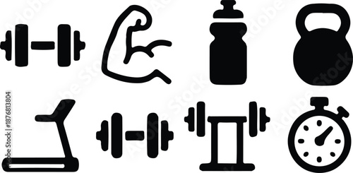 gym icons set fitness dumbbell weight muscle vector illustration collection 