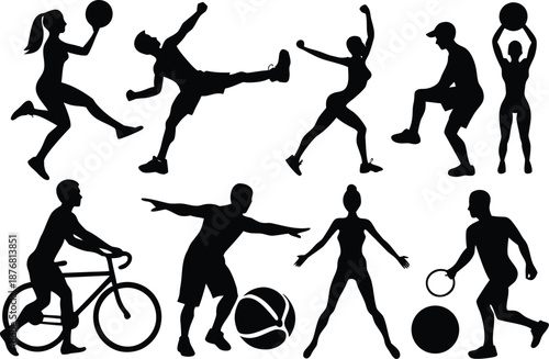 Sports silhouettes collection isolated on transparent background, Vector, illustration