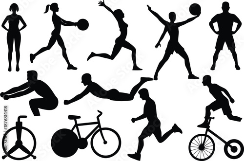 Sports silhouettes collection isolated on transparent background, Vector, illustration