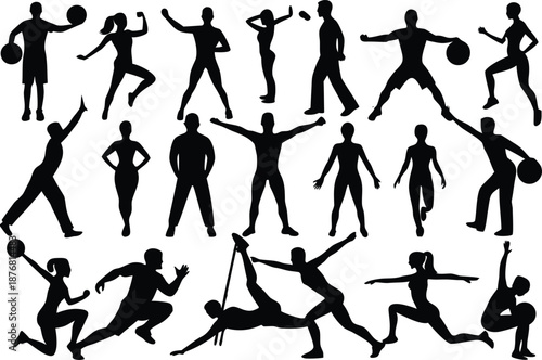 Silhouettes of people playing sports isolated on transparent background, Vector, illustration