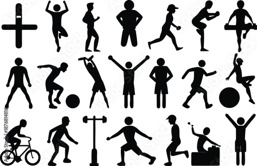 Silhouettes of people exercising isolated on transparent background, Vector, illustration
