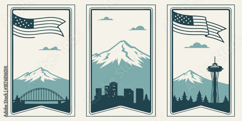 Miami Tropical Sunset Clouds Over Ocean Skyline – Flat Vector | USA US U.S United States Coastal Gradient Illustration