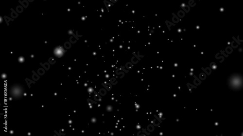 Seamless loop snow animation and motion graphics big and small snowflakes and falling snow with black background, snow, star, rain