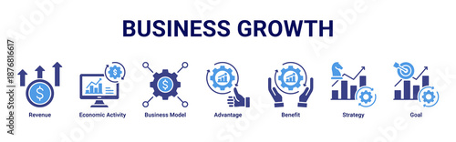 Business Growth banner representing economic progress, strategic planning, and revenue-driven business models