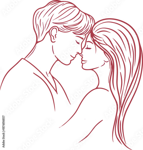 Couple sharing a moment while embracing in a simple line art drawing