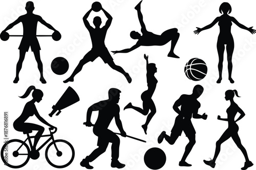 Sports silhouettes collection isolated on transparent background, Vector, illustration