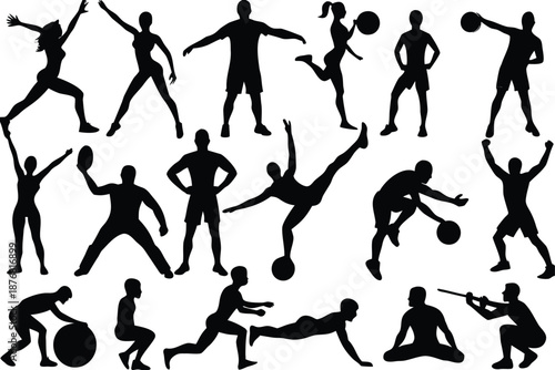 Sports silhouettes collection isolated on transparent background, Vector, illustration