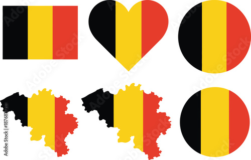 Belgian flag shapes and map illustrations on white background