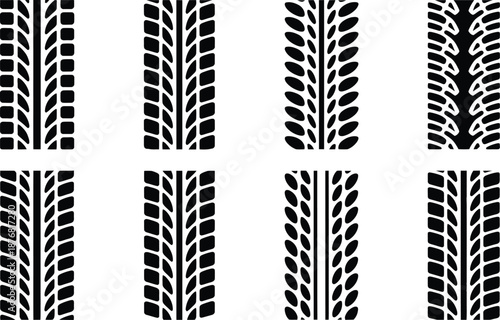 Six tire tread patterns on white background