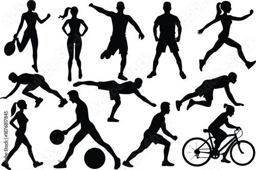 Sports silhouettes collection isolated on transparent background, Vector, illustration