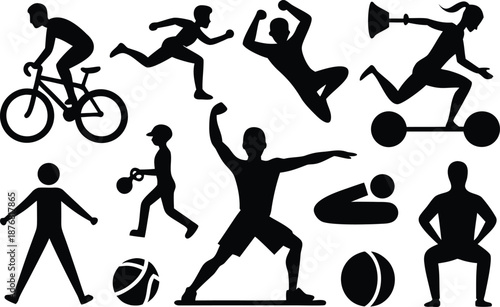 Sports silhouettes collection isolated on transparent background, Vector, illustration