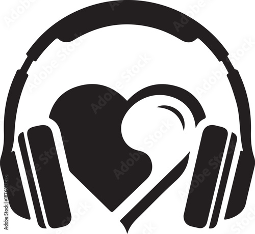 Headphones with heart shape symbolizing love for music and sound quality perfectly