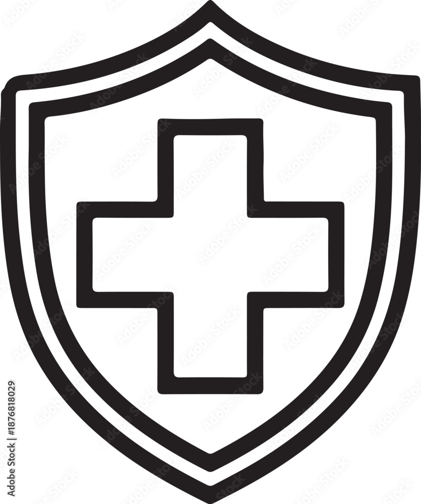 Fototapeta premium Medical cross shield icon symbol protection healthcare security safety illustration