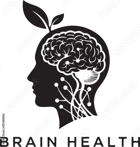 Human head with brain and neural connections symbolizing brain health and wellness concept