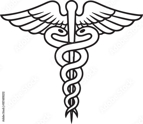 Medical symbol with wings and staff isolated on transparent background