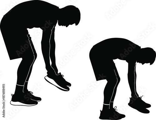 Man Bending and Stretching Exercise Silhouette Vector Isolated on White Background for Fitness Training Workout Design