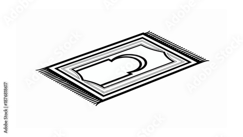 Prayer Rug: A meticulously drawn prayer rug in a simplistic style, symbolizing serenity and devotion, with a design and texture that embodies spiritual comfort.