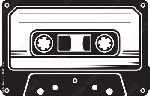 Vintage cassette tape icon isolated on transparent background for retro music concept