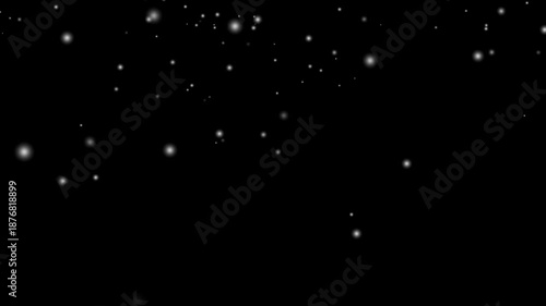 Loop snow animation and motion graphics big and small snowflakes and falling snow with black background, snow, star