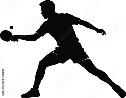 Table tennis player silhouette ping pong sport action athlete black vector illustration isolated white background concept