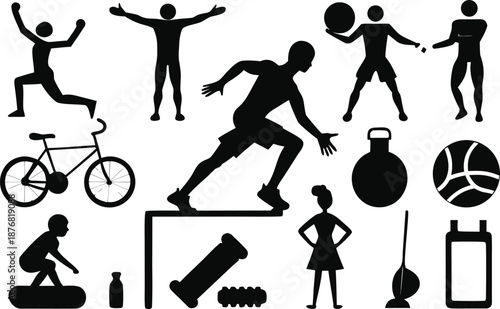 Sports silhouettes isolated on transparent background, Vector, illustration