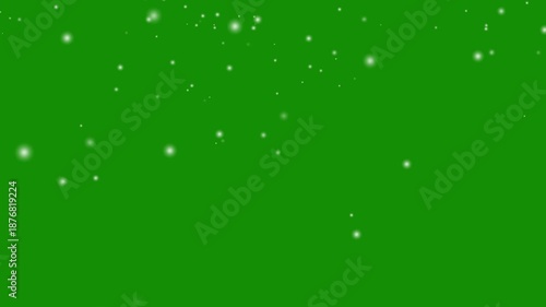 Loop snow animation and motion graphics big and small snowflakes and falling snow with green background, snow, star