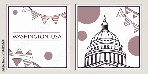 “Washington USA Capitol Art Print – Minimalist Landmark Illustration, Vintage Travel Poster, Modern Wall Art Décor for Home or Office”