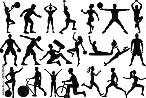Sports silhouettes collection isolated on transparent background, Vector, illustration