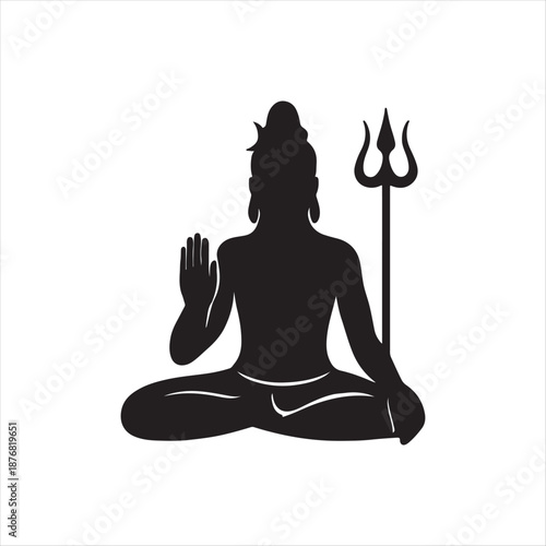 Mahadev Meditation Pose with Trident Vector