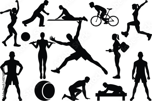 Sports silhouettes isolated on transparent background, Vector, illustration