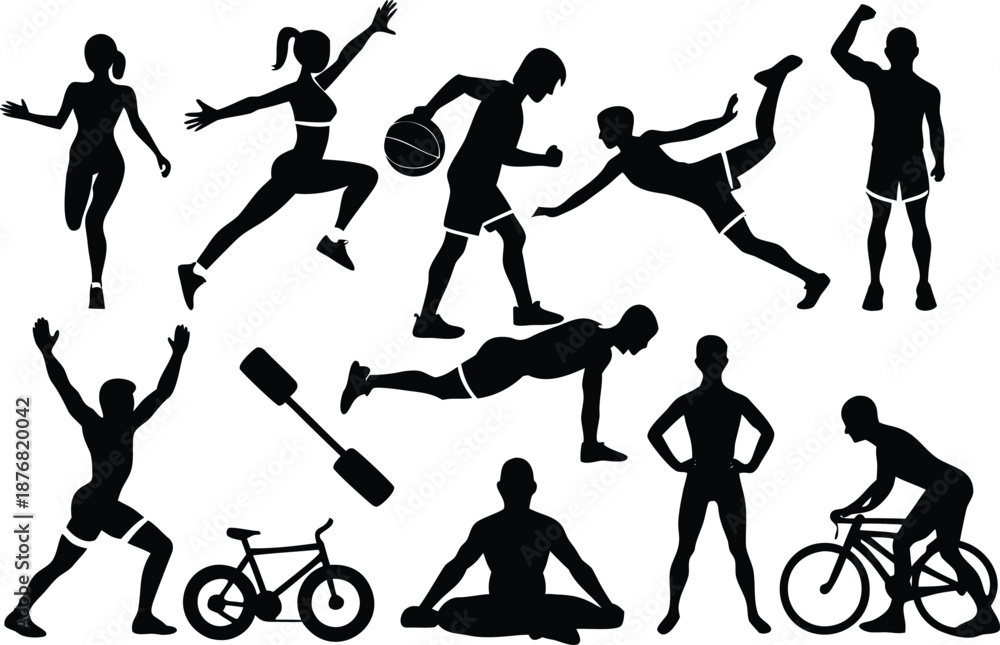 Obraz premium Sports silhouettes collection isolated on transparent background, Vector, illustration
