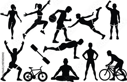 Sports silhouettes collection isolated on transparent background, Vector, illustration