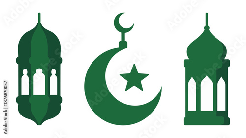 Islamic Lanterns and Symbols: An abstract depiction of traditional lanterns and religious symbols, capturing the essence of cultural heritage and spiritual devotion.