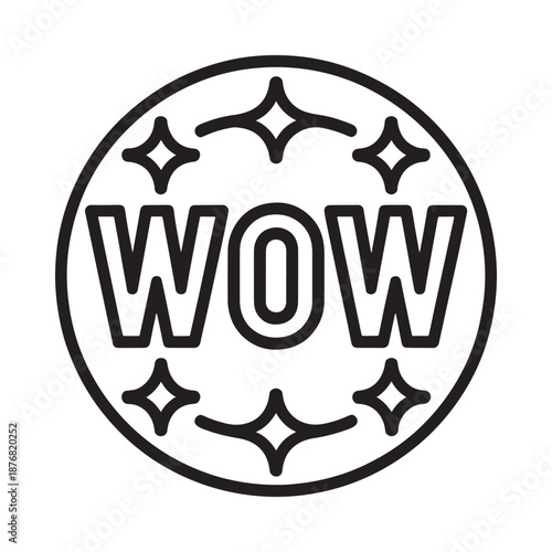 a black and white logo with the word wow and sparkles