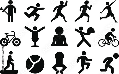 Sports and fitness icons isolated on transparent background, Vector, illustration