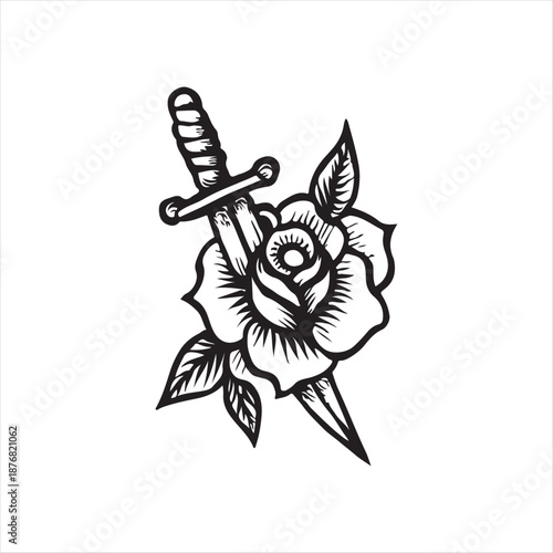 Dagger and Flower Tattoo Design Vector