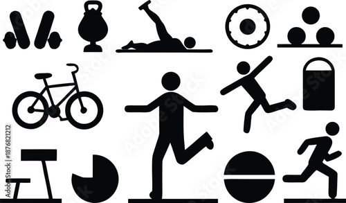 Fitness icons set isolated on transparent background, Vector, illustration