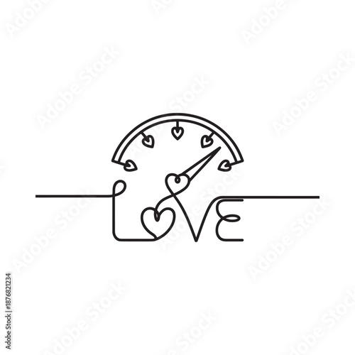 A minimalist drawing of a clock face blended with the word love