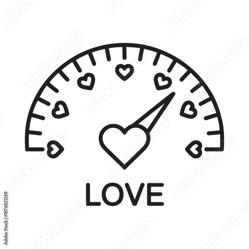 Love meter indicating affection levels with a heart shaped gauge design