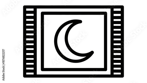 Islamic Prayer Rug Icon: A minimalist illustration of an Islamic prayer rug featuring a crescent moon design, symbolizing faith and spiritual practice. 