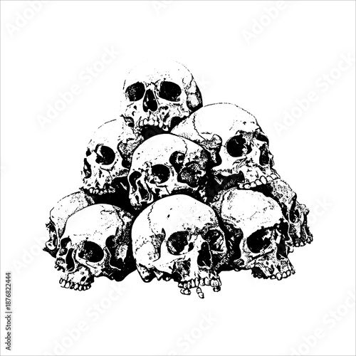 Stacked Human Skulls Vintage Illustration