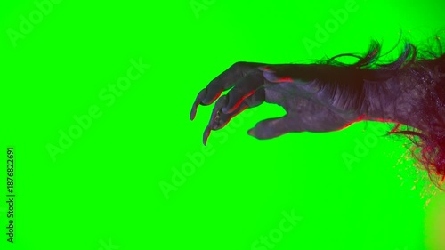 scary hand with claws wolf werewolf monster paw on a green background