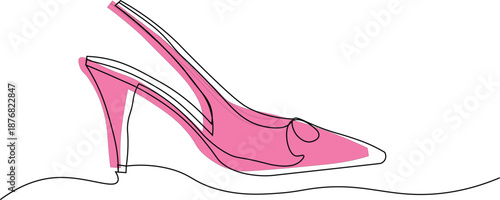 Continuous line drawing pink high heel shoe vector fashion illustration