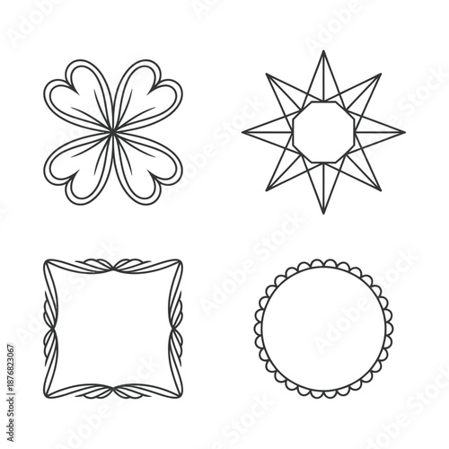 four different shapes with unique designs and patterns